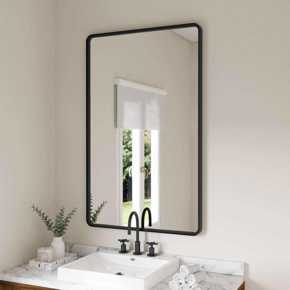 Black,30"W x 48"L |#| Large Rectangular Accent Mirror with 2 Inch Deep Iron Frame in Black - 48" x 30"