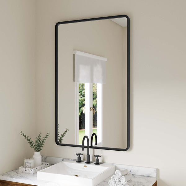 Black,30"W x 48"L |#| Large Rectangular Accent Mirror with 2 Inch Deep Iron Frame in Black - 48" x 30"
