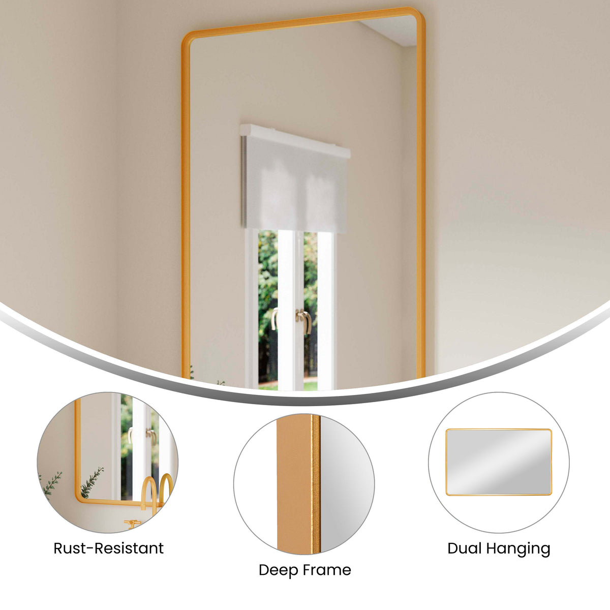 Gold,30"W x 48"L |#| Large Rectangular Accent Mirror with 2 Inch Deep Iron Frame in Gold - 48" x 30"