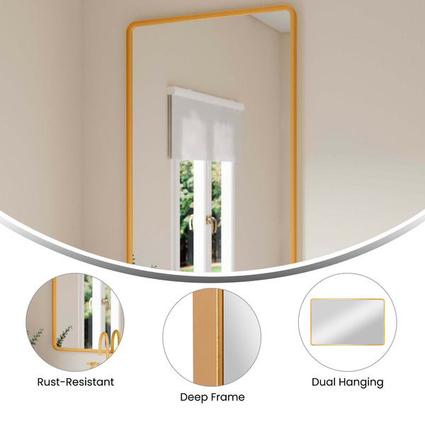 Gold,30"W x 48"L |#| Large Rectangular Accent Mirror with 2 Inch Deep Iron Frame in Gold - 48" x 30"