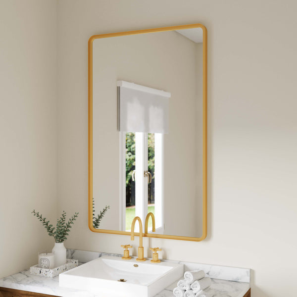 Gold,30"W x 48"L |#| Large Rectangular Accent Mirror with 2 Inch Deep Iron Frame in Gold - 48" x 30"