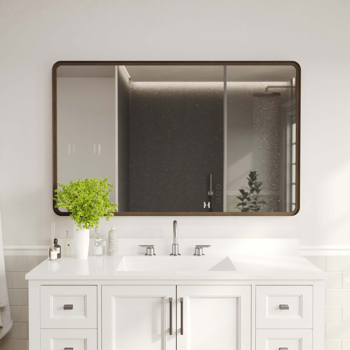 Bronze,30"W x 48"L |#| Large Rectangular Accent Mirror with 2 Inch Deep Iron Frame in Brnze - 48" x 30"