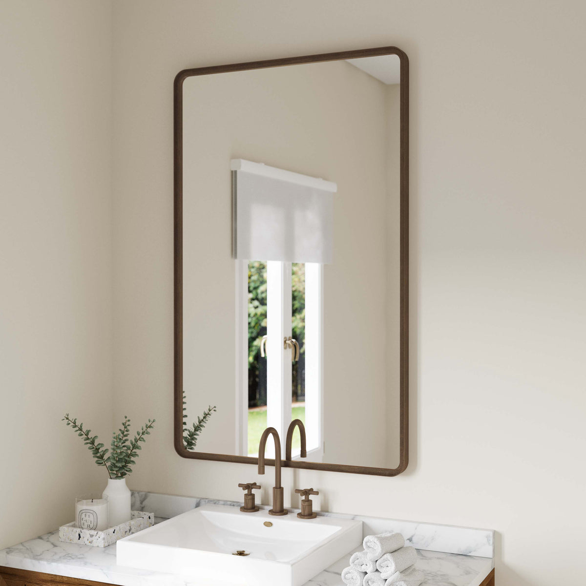 Bronze,30"W x 48"L |#| Large Rectangular Accent Mirror with 2 Inch Deep Iron Frame in Brnze - 48" x 30"