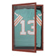 Mahogany |#| Wooden Jersey Display Case with Foam Board and Keyed Lock in Mahogany-24x36