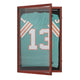 Mahogany |#| Wooden Jersey Display Case with Foam Board and Keyed Lock in Mahogany-24x36