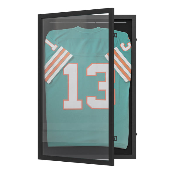 Black |#| Wooden Jersey Display Case with Foam Board and Keyed Lock in Black-24x36