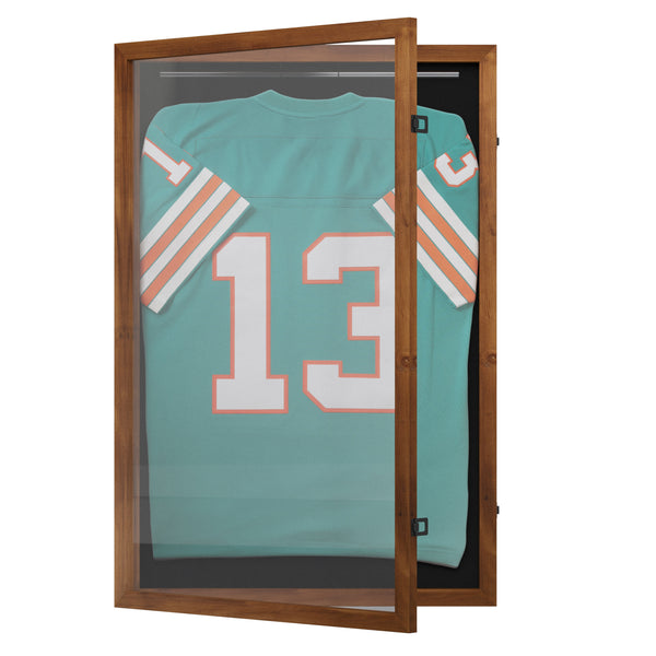 Rustic Brown |#| Wooden Jersey Display Case with Foam Board and Keyed Lock in Rustic Brown-24x36