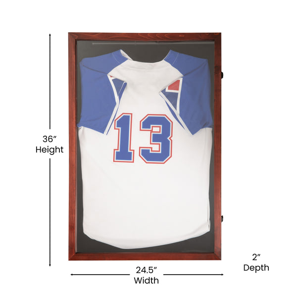 Mahogany |#| Wooden Jersey Display Case with Foam Board and Keyed Lock in Mahogany-24x36