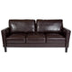 Brown LeatherSoft |#| Upholstered Living Room Sofa with Tailored Arms in Brown LeatherSoft