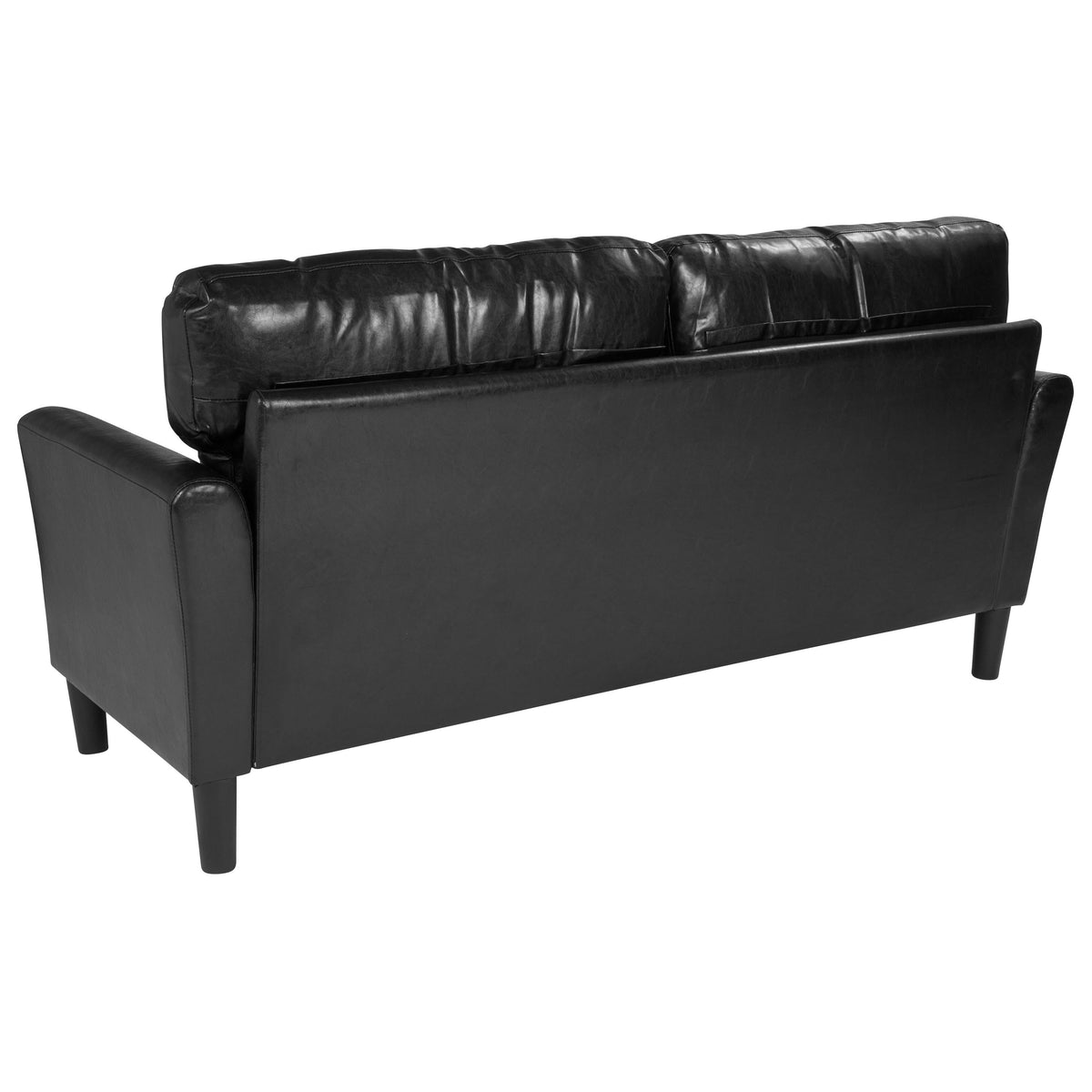 Black LeatherSoft |#| Upholstered Living Room Sofa with Tailored Arms in Black LeatherSoft