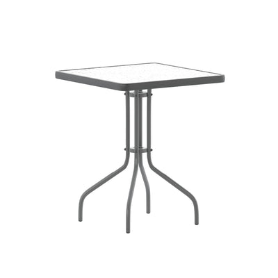 23.5" Square Tempered Glass Metal Table with Smooth Ripple Design Top - View 1