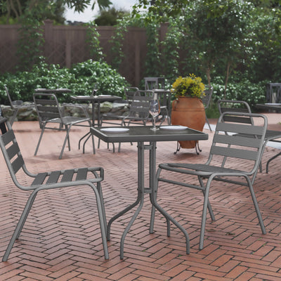 23.5" Square Tempered Glass Metal Table with Smooth Ripple Design Top - View 2