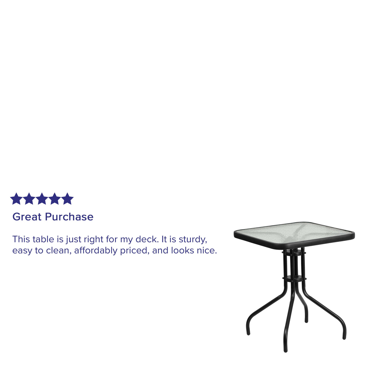 Clear/Black |#| 23.5inch Square Tempered Glass Metal Table with Smooth Ripple Design Top