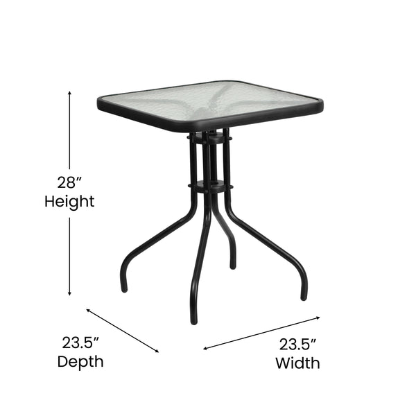 Clear/Silver |#| 23.5inch Square Tempered Glass Metal Table with Smooth Ripple Design Top