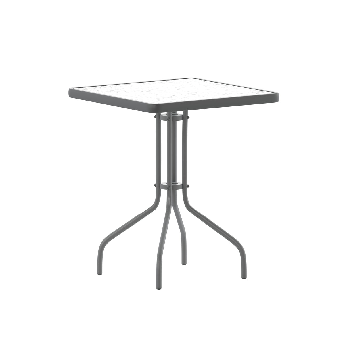 Clear/Silver |#| 23.5inch Square Tempered Glass Metal Table with Smooth Ripple Design Top