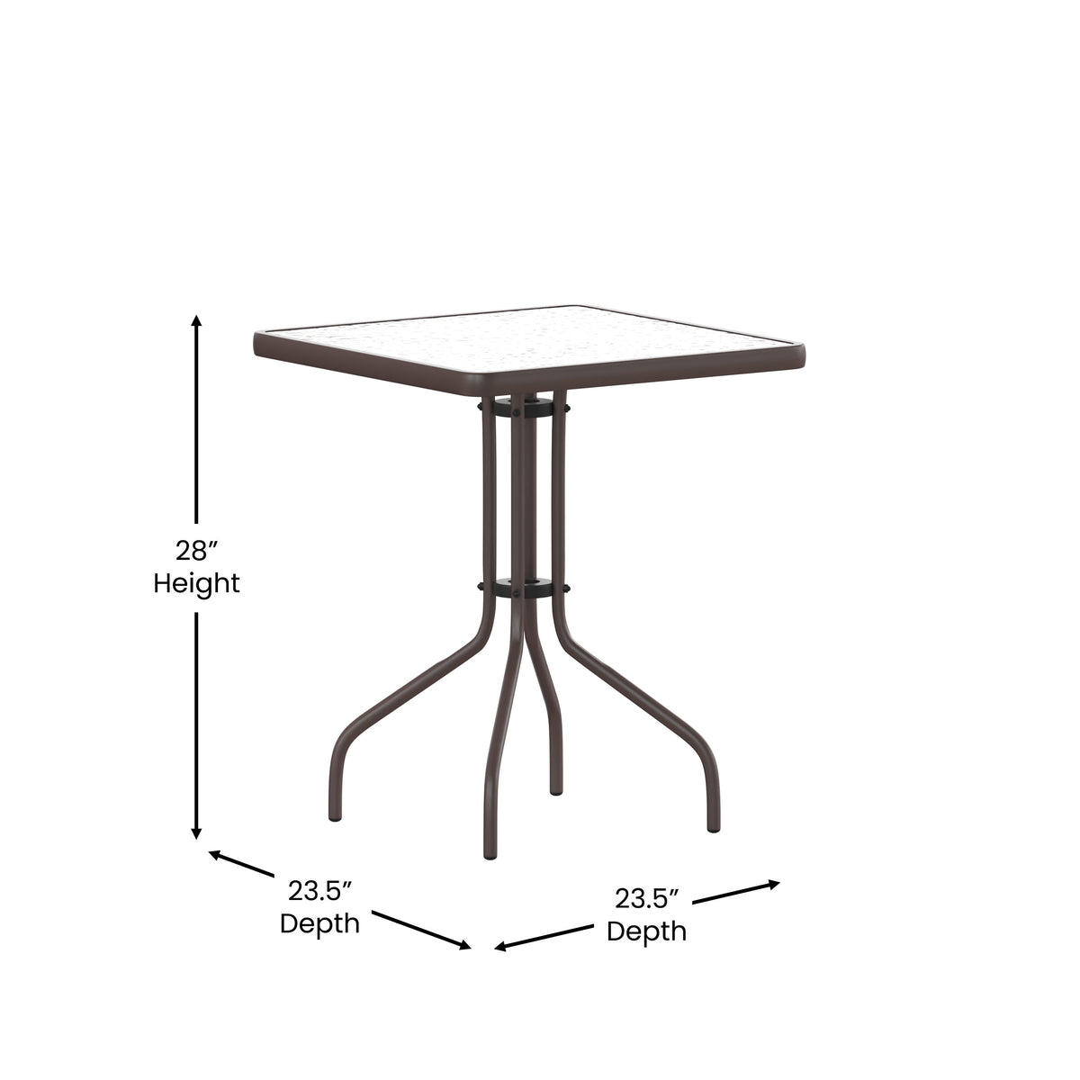 Clear/Bronze |#| 23.5inch Square Tempered Glass Metal Table with Smooth Ripple Design Top