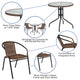 Clear/Dark Brown |#| 28inch RD Glass Metal Table w/ Dk Brown Rattan Edging & 2 Dk Brown Rattan Chairs