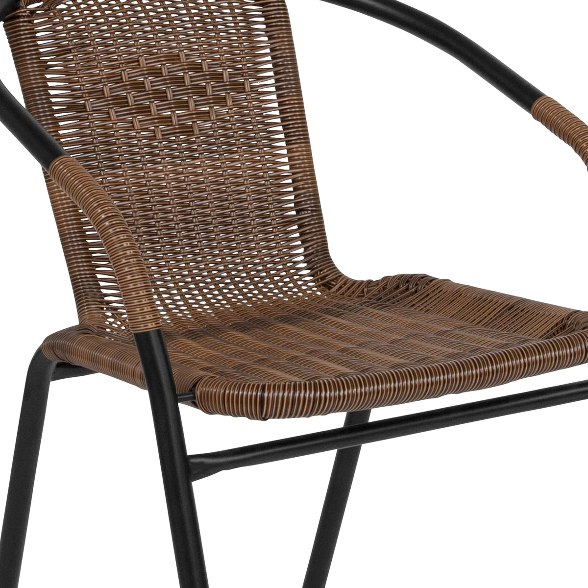 Clear/Dark Brown |#| 28inch RD Glass Metal Table w/ Dk Brown Rattan Edging & 2 Dk Brown Rattan Chairs