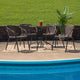 Clear/Dark Brown |#| 28inch RD Glass Metal Table w/ Dk Brown Rattan Edging & 4 Dk Brown Rattan Chairs