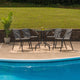 Clear/Gray |#| 28inch RD Glass Metal Table with Gray Rattan Edging and 4 Gray Rattan Stack Chairs