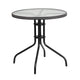 Clear/Gray |#| 28inch RD Glass Metal Table with Gray Rattan Edging and 4 Gray Rattan Stack Chairs