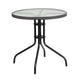 Clear/Gray Rattan |#| 28inch Round Tempered Glass Metal Table with Gray Rattan Edging
