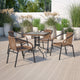 Clear/Dark Brown Rattan |#| 28inch Square Tempered Glass Metal Table with Dark Brown Rattan Edging