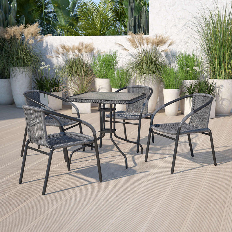 Barker 28'' Round Tempered Glass Metal Table with Rattan Edging