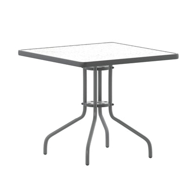 31.5" Square Tempered Glass Metal Table with Smooth Ripple Design Top - View 1