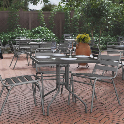 31.5" Square Tempered Glass Metal Table with Smooth Ripple Design Top - View 2