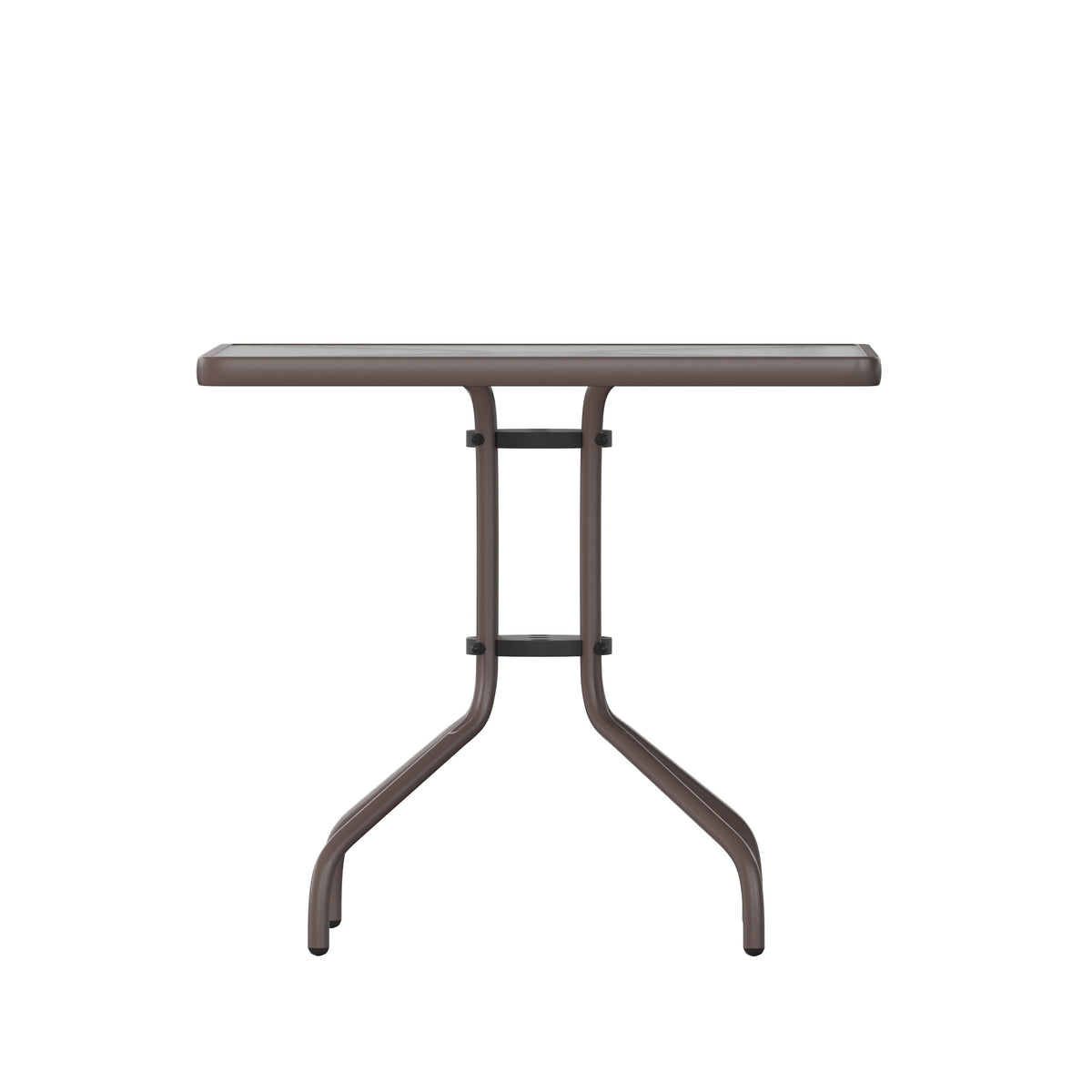 Clear/Bronze |#| 31.5inch Square Tempered Glass Metal Table with Smooth Ripple Design Top