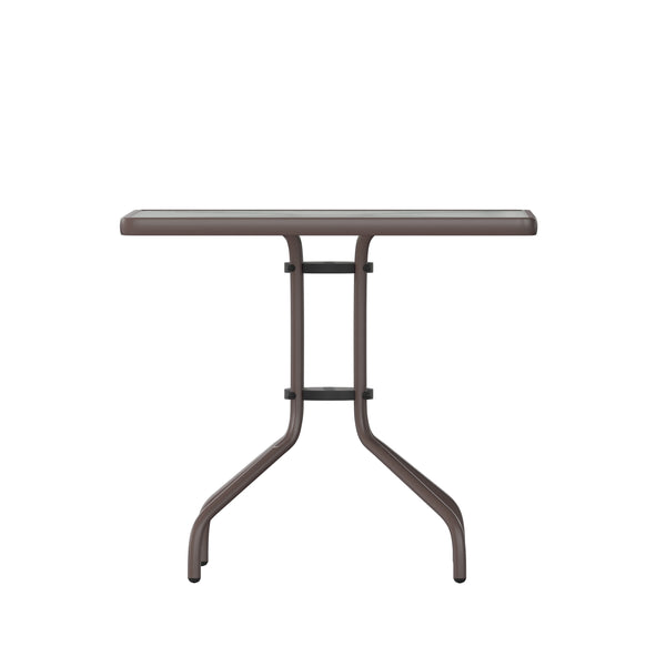 Clear/Bronze |#| 31.5inch Square Tempered Glass Metal Table with Smooth Ripple Design Top