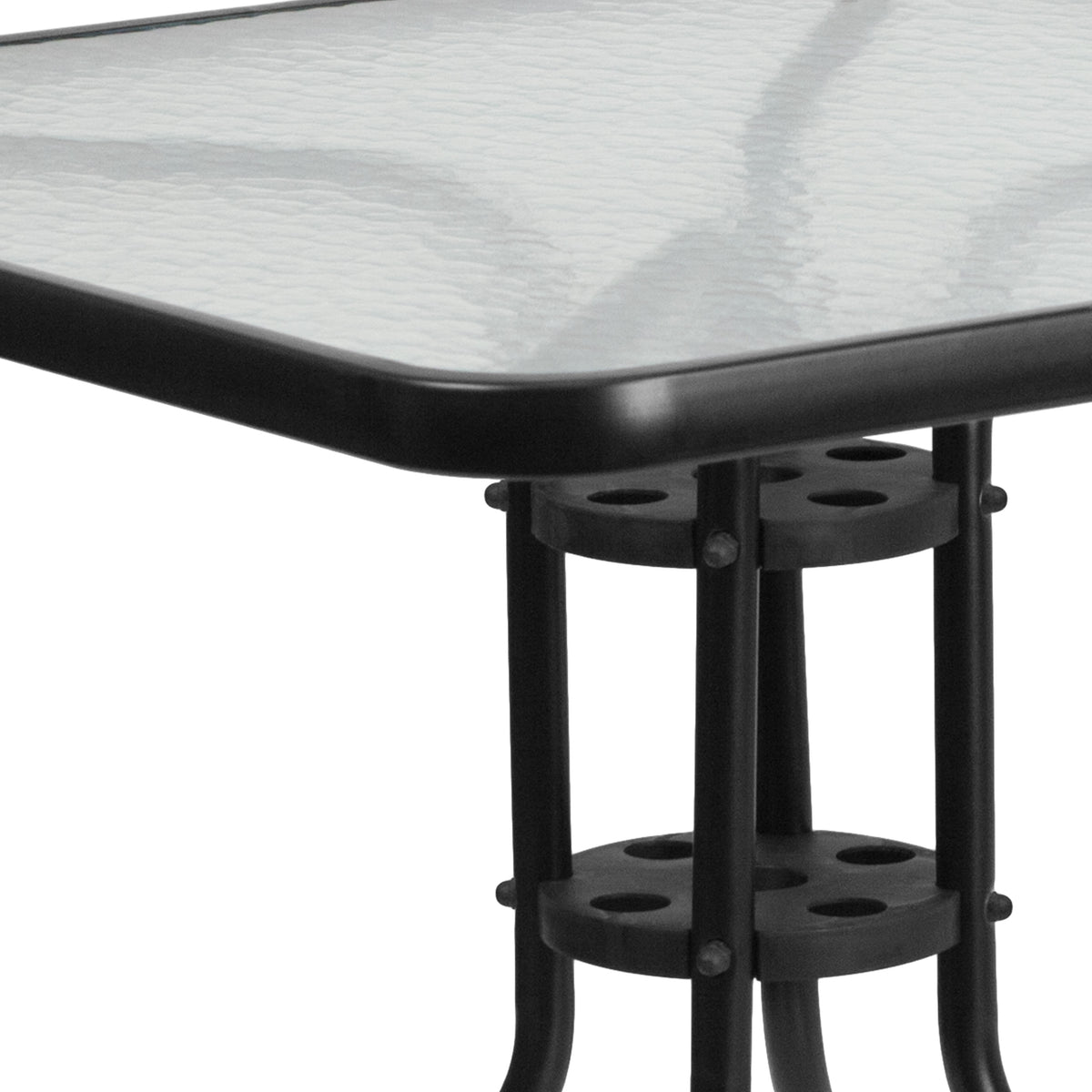 Clear/Black |#| 31.5inch Square Tempered Glass Metal Table with Smooth Ripple Design Top