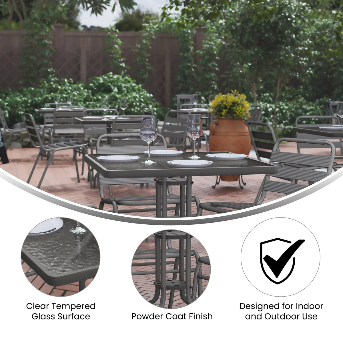 Clear/Silver |#| 31.5inch Square Tempered Glass Metal Table with Smooth Ripple Design Top