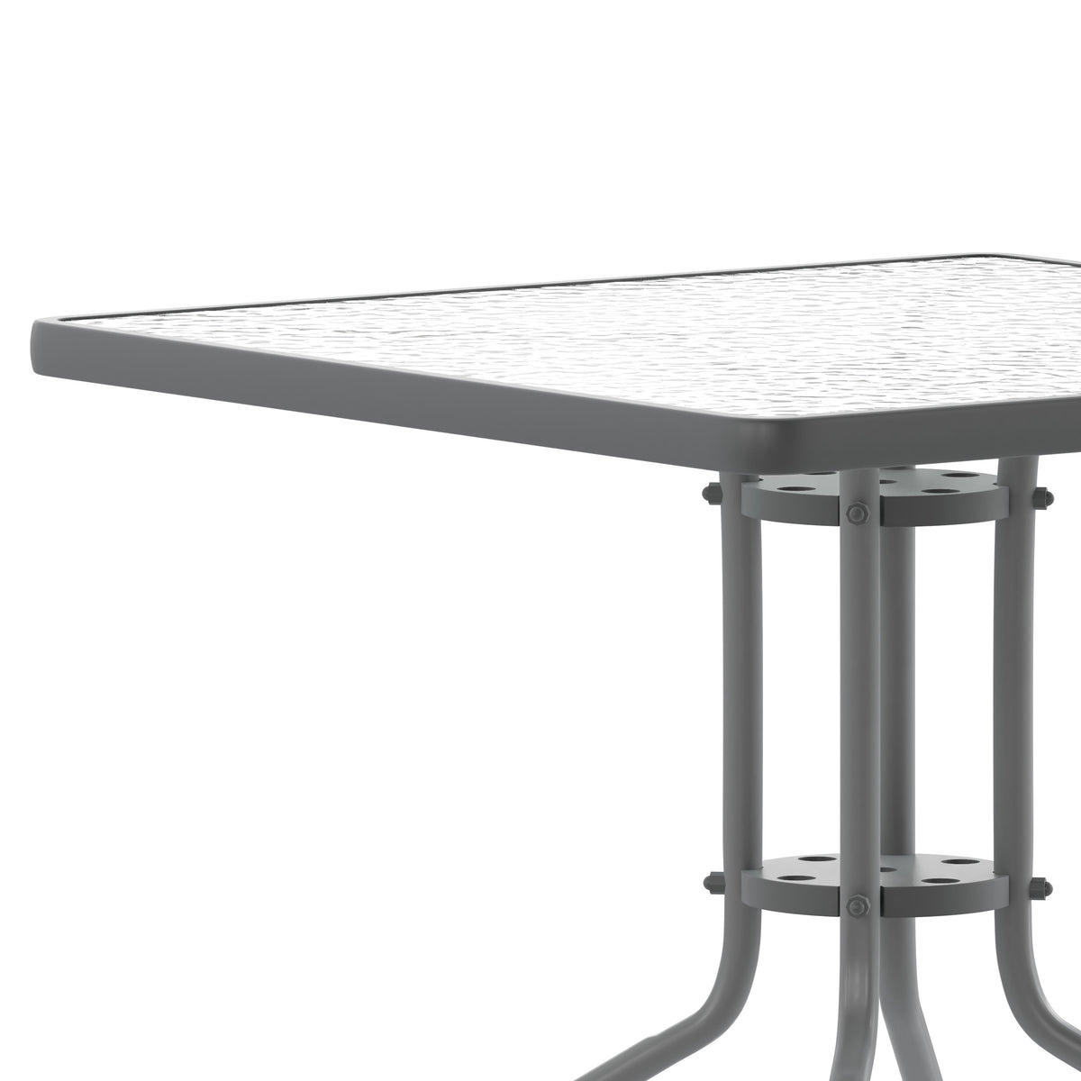 Clear/Silver |#| 31.5inch Square Tempered Glass Metal Table with Smooth Ripple Design Top
