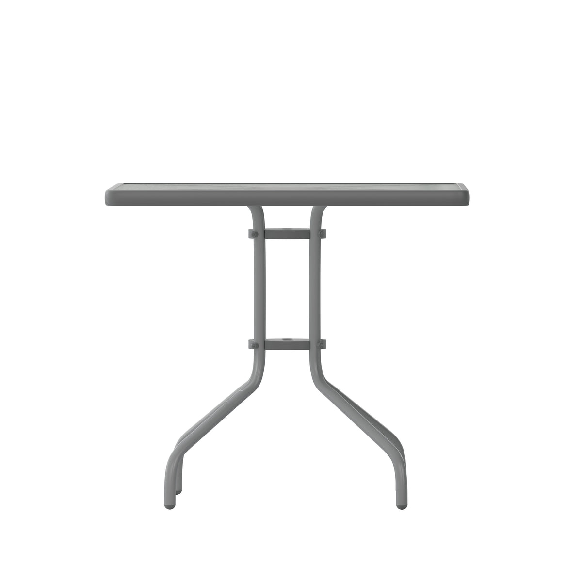 Clear/Silver |#| 31.5inch Square Tempered Glass Metal Table with Smooth Ripple Design Top