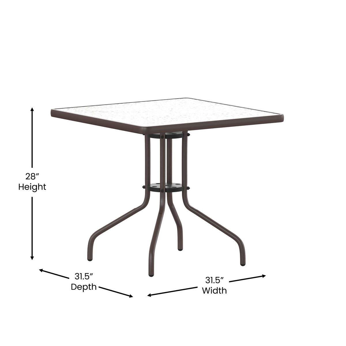 Clear/Bronze |#| 31.5inch Square Tempered Glass Metal Table with Smooth Ripple Design Top