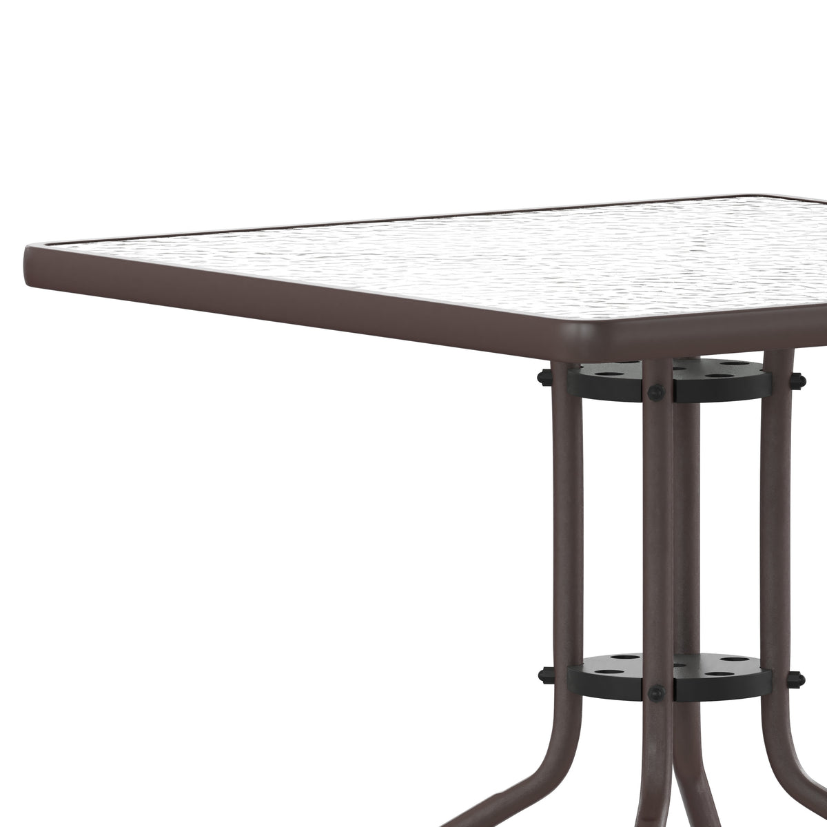 Clear/Bronze |#| 31.5inch Square Tempered Glass Metal Table with Smooth Ripple Design Top