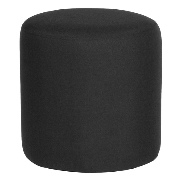 Black Fabric |#| Taut Upholstered Round Ottoman Pouf in Black Fabric - Home Furniture
