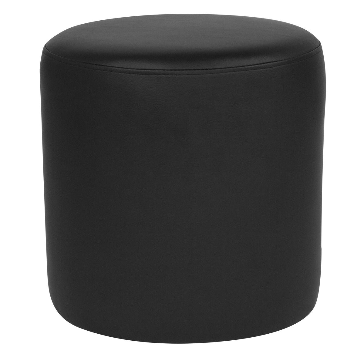 Black LeatherSoft |#| Taut Upholstered Round Ottoman Pouf in Black LeatherSoft - Home Furniture