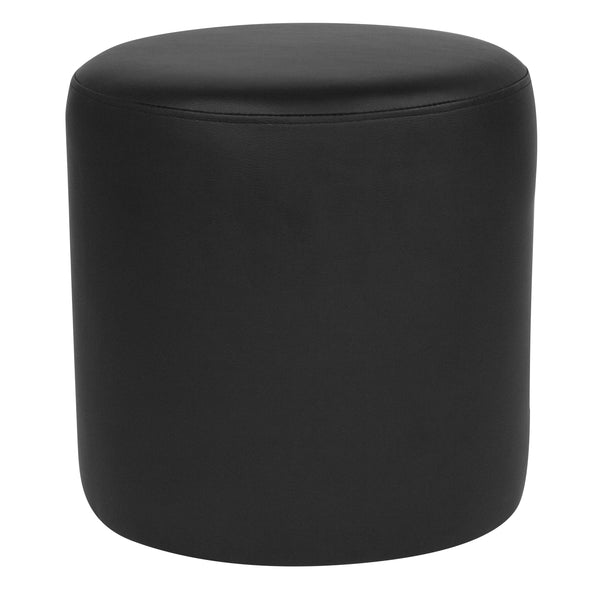 Black LeatherSoft |#| Taut Upholstered Round Ottoman Pouf in Black LeatherSoft - Home Furniture