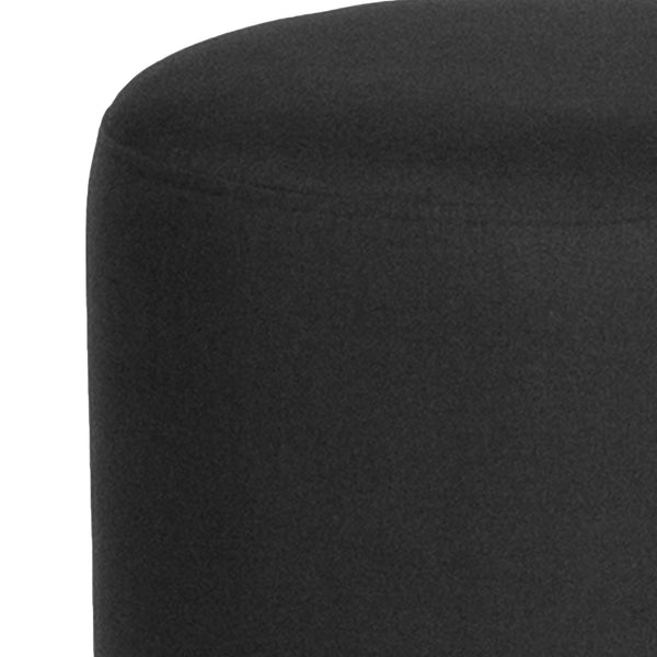 Black Fabric |#| Taut Upholstered Round Ottoman Pouf in Black Fabric - Home Furniture