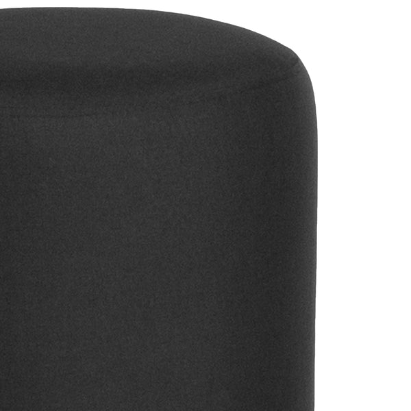 Black Fabric |#| Taut Upholstered Round Ottoman Pouf in Black Fabric - Home Furniture