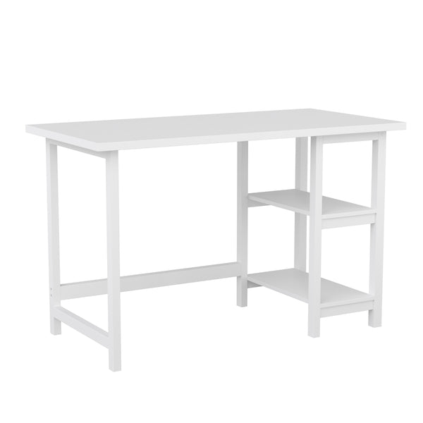 White Wood Grain |#| Modern Trestle Desk with Open Side Shelving in White Wood Grain