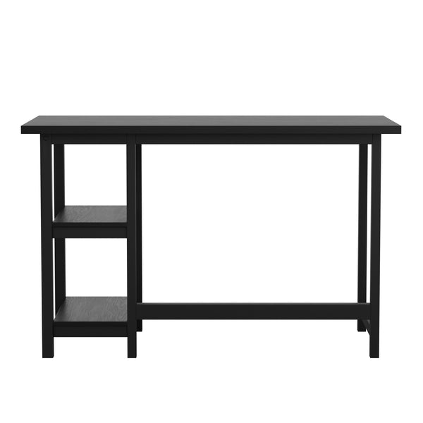 Black Wood Grain |#| Modern Trestle Desk with Open Side Shelving in Black Wood Grain