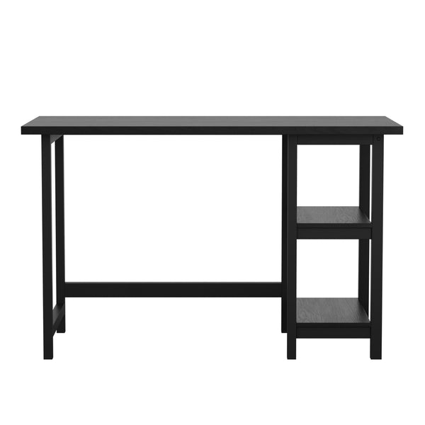 Black Wood Grain |#| Modern Trestle Desk with Open Side Shelving in Black Wood Grain