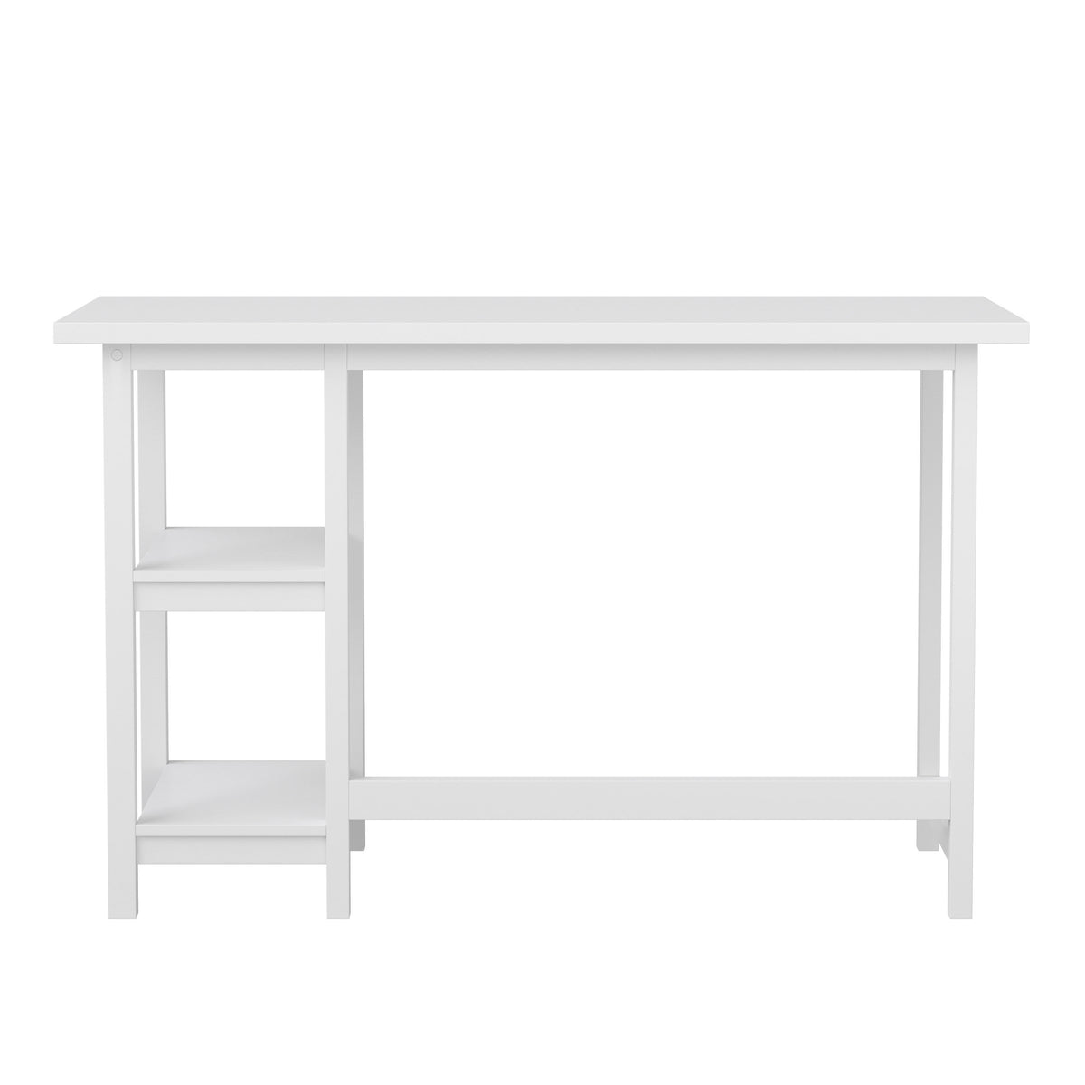 White Wood Grain |#| Modern Trestle Desk with Open Side Shelving in White Wood Grain