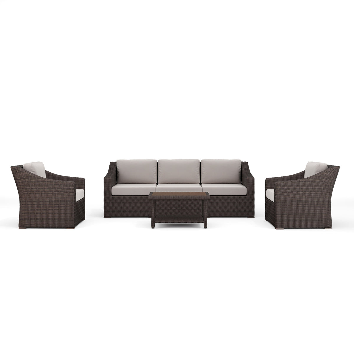 Tan Cushions/Brown Frame |#| 4pc Outdoor Rattan Patio Conversation Set with All-Weather Cushions - BRN/Tan