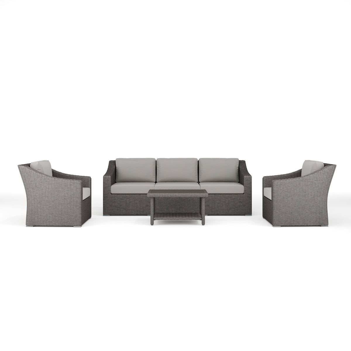 Gray Cushions/Gray Frame |#| 4pc Outdoor Rattan Patio Conversation Set with All-Weather Cushions - GRY/GRY