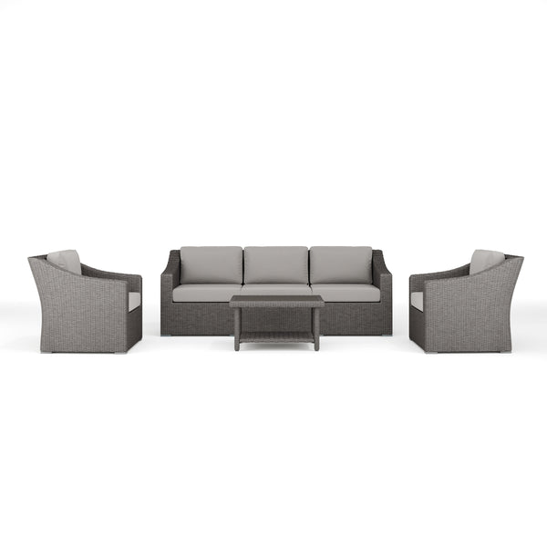 Gray Cushions/Gray Frame |#| 4pc Outdoor Rattan Patio Conversation Set with All-Weather Cushions - GRY/GRY